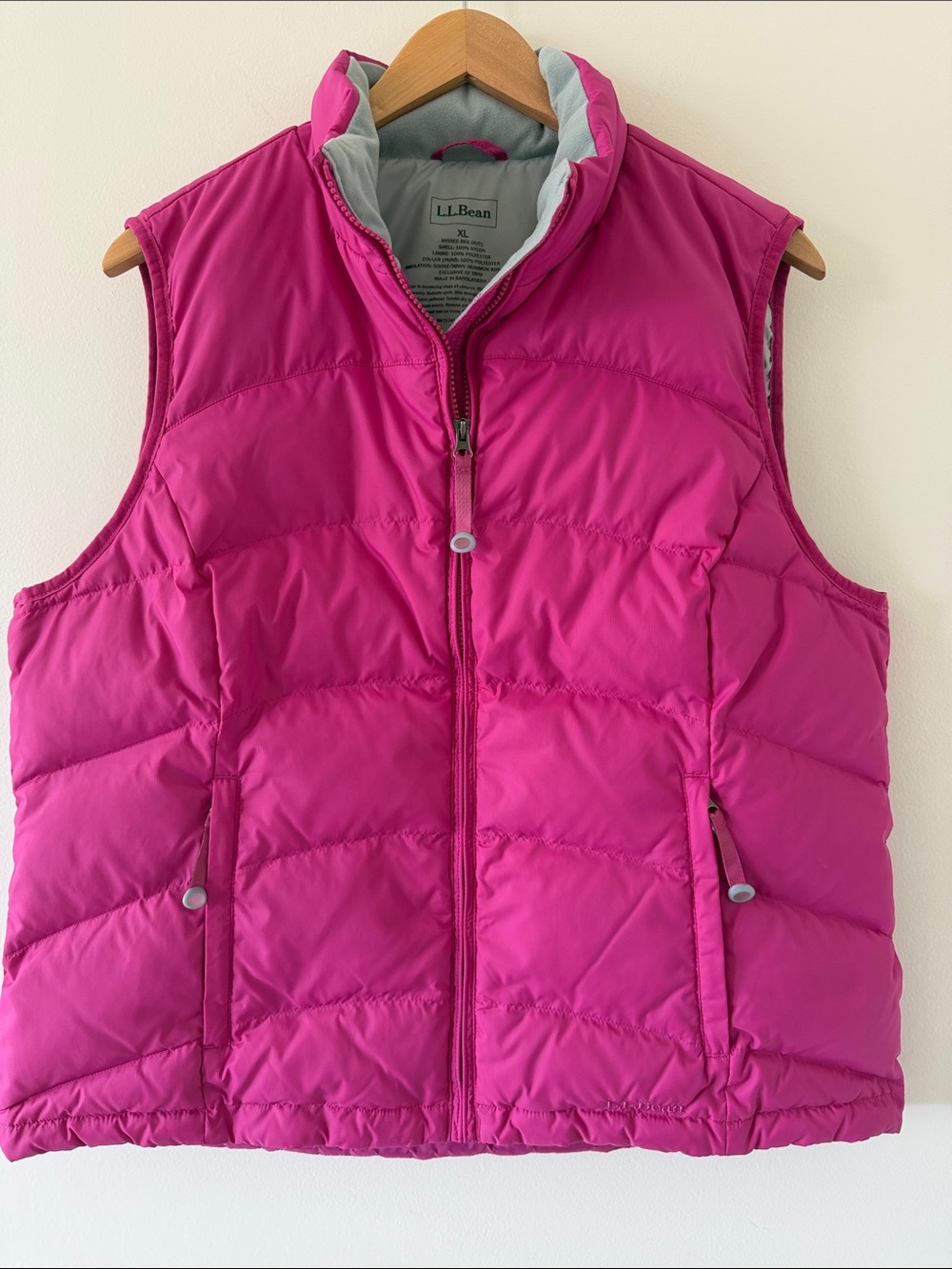 L.L.Bean Women’s XL Pink Goose Down Puffer Vest Fleece Collar